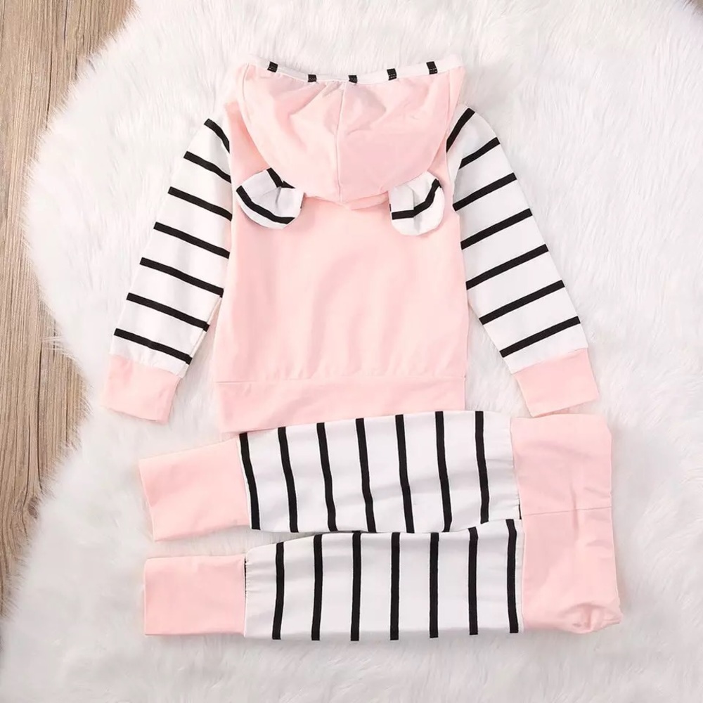 Pink & White Striped Baby Girls Hooded Tot Set